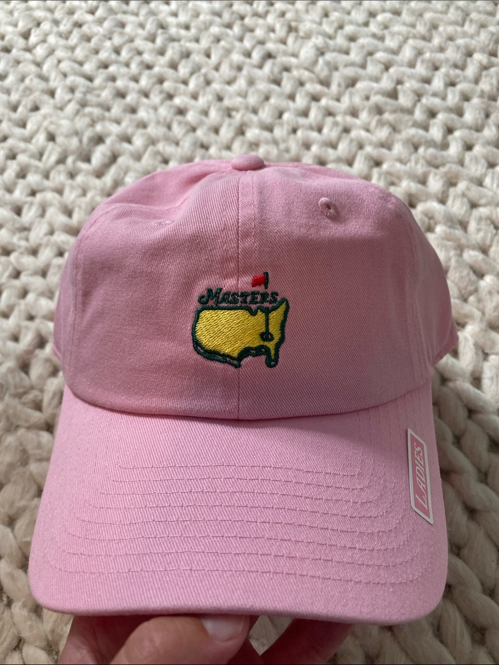 Masters Pink Hat with Yellow & Green Logo